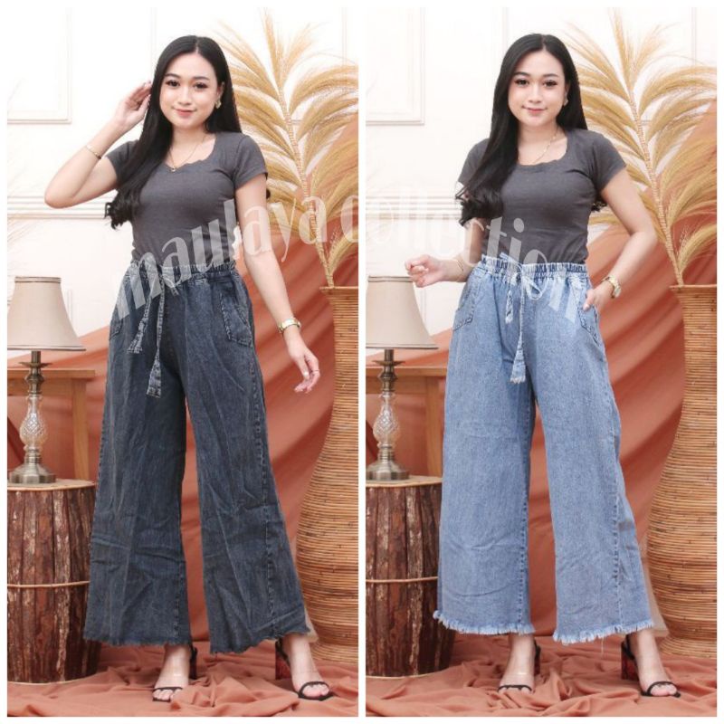 KULOT JEANS SNOW RAWIS TALI SERUT  PREMIUM (M-L-XL-XXL) | HIGHWAIST KULOT SNOW JUMBO TALI SAMPING | KULOT JINS PINGGANG KARET | CELANA KULOT JEANS PINGANG FULL KARET TALI SERUT