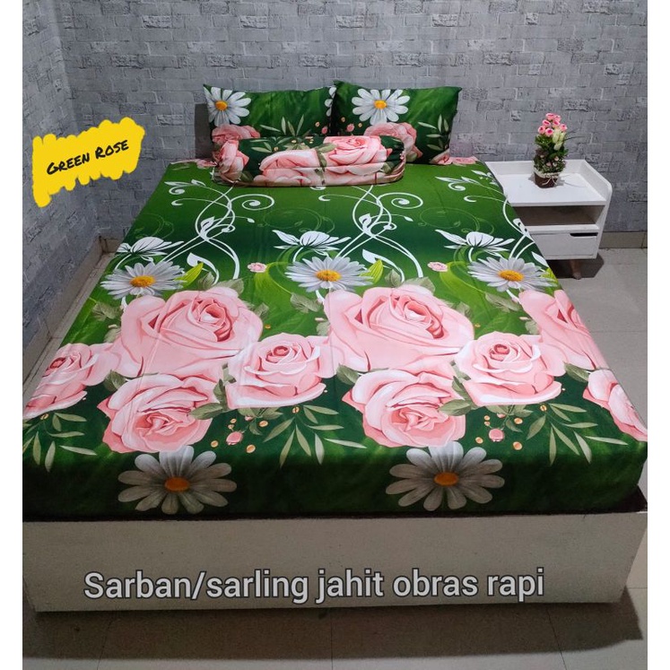 sprei motif bunga hijau