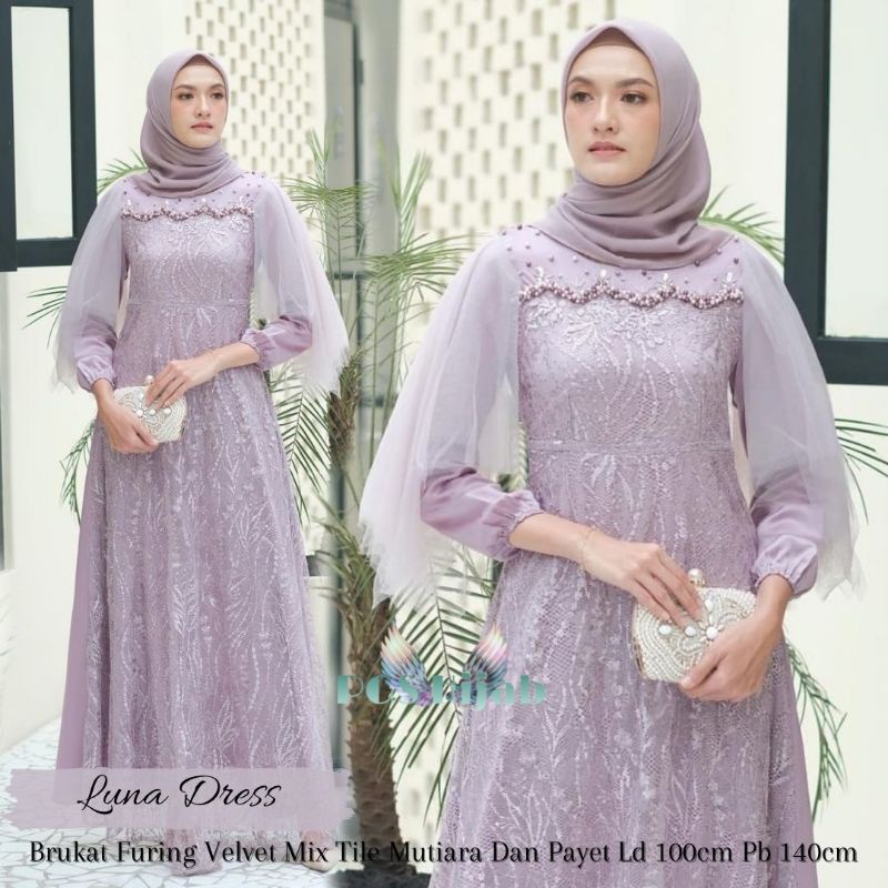 Luna Dress Brukat Tile Apply Mutiara Gamis Shelomita Brukat Gamis Kondangan Gamis Brukat Remaja Muslimah Cantik Outfit Kondangan Gaun Pesta Mewah Dress Bridesmaid Seragam Pernikahan Dress Party Terbaru Dress Muslimah Jumbo xxl ld 120