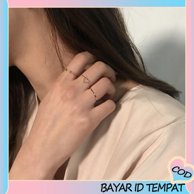 COD❤️ 4 Pcs/set Jari Telunjuk Cincin Rose Gold Cincin Set Untuk Wanita Aksesoris Perhiasan Hadiah Natal-A.one