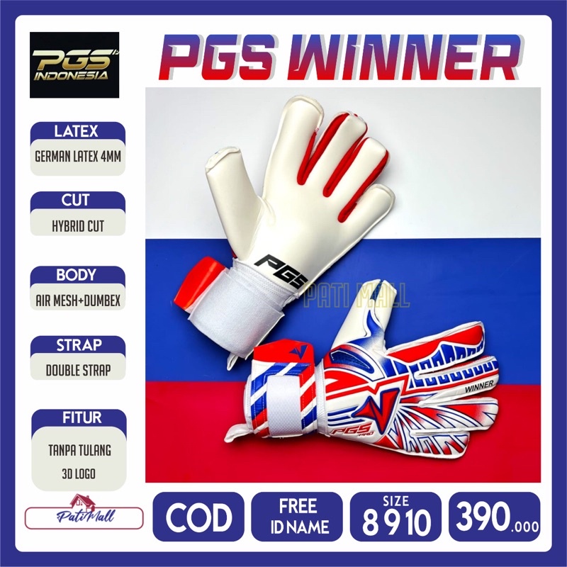FREE ID NAME PGS PRO WINNER MERAH PUTIH BIRU NEW 2022 SARUNG TANGAN KIPER ORIGINAL