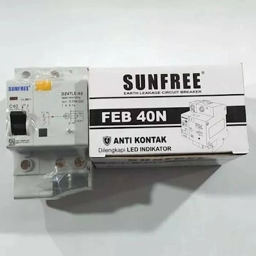 Anti Kontak ELCB 40 A Sunfree FEB 40N disertai Led indikator ( SNI )