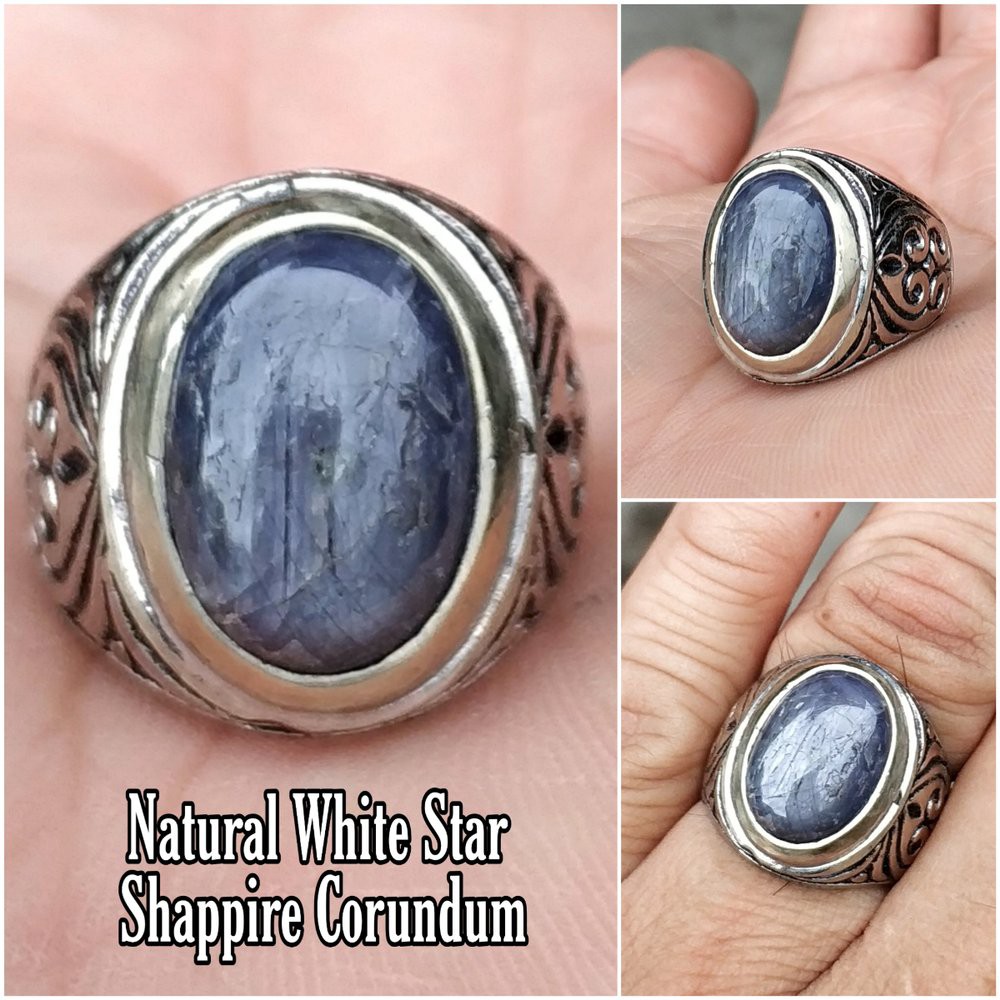 CINCIN BATU PERMATA NATURAL WHITE STAR SHAPPIRE 6 STAR CORUNDUM KANTORAN SIZE FREE MEMO