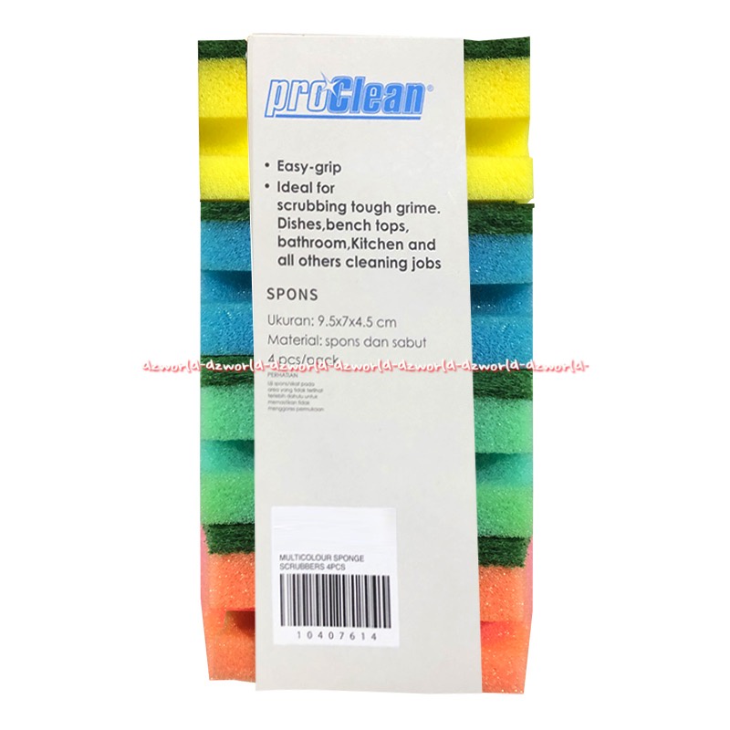 Proclean Multicolor Sponge Scrubber 4pcs Spon Serba Guna Spon Pembersih Peralatan Makan Cuci Piring Kompor Perabot Berwarna Warna Warni