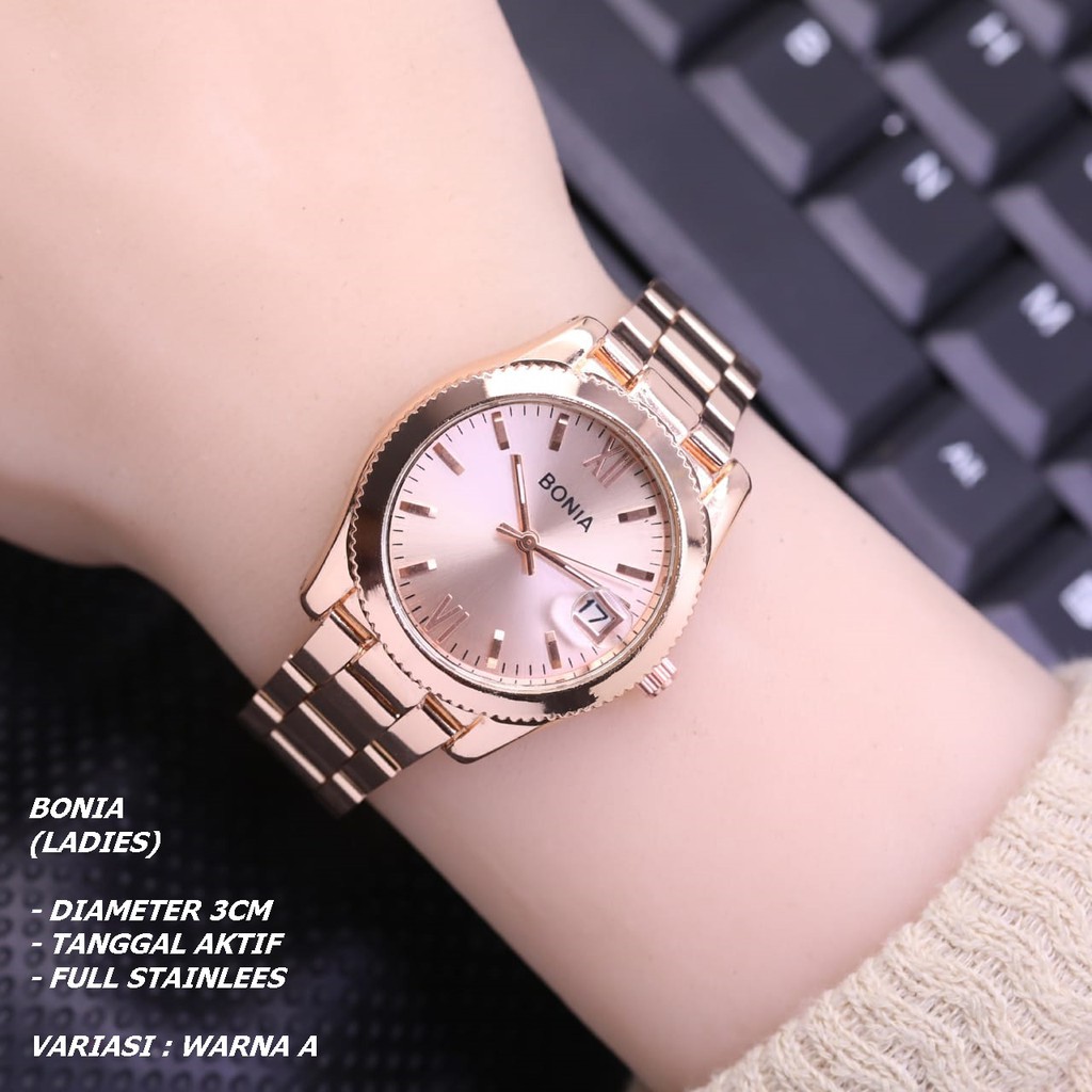 JAM TANGAN WANITA FASHION RANTAI BODY BULAT TANGGAL AKTIF