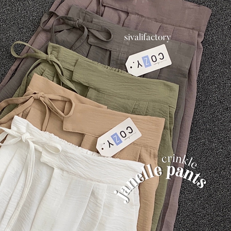 SIVALI Janelle Pants - Celana kulot Highwaist Crinkle Loose Pants - Cullote Pants