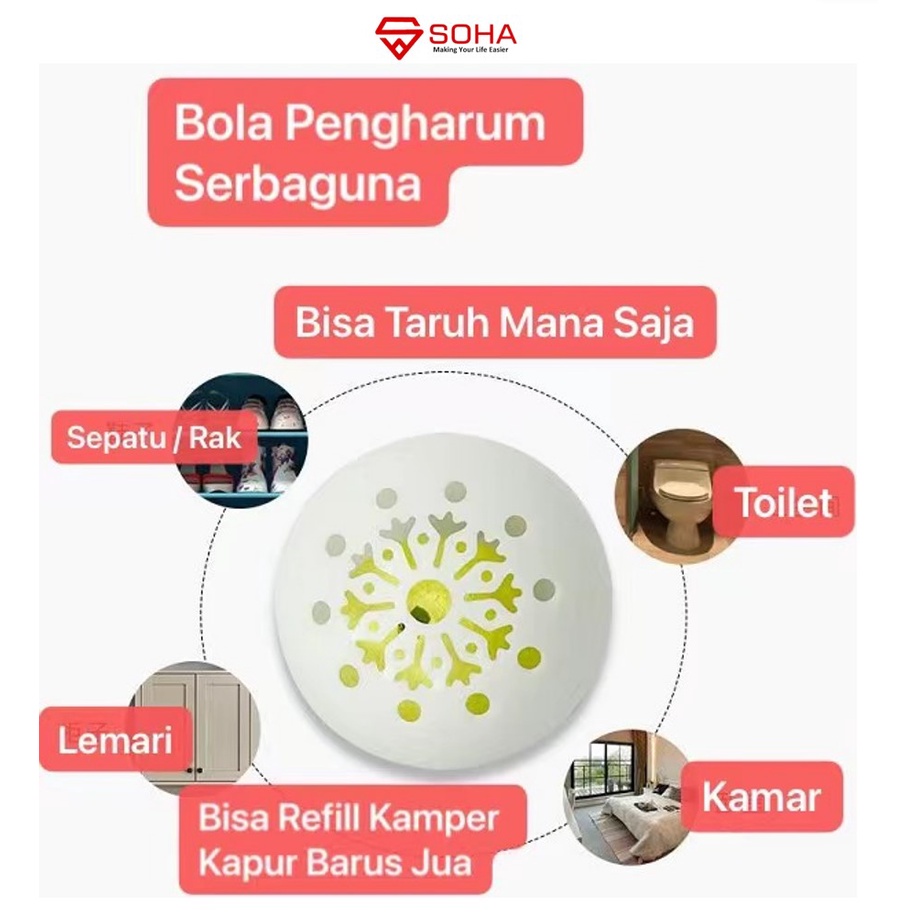 ART-047 Deodoran Penghilang Bau Sepatu Bola Pewangi Pengharum Ruangan Lemari Mobil / Bola ini Bisa Refill Kamper kapur barus Anti Kecoa / Anti Tikus