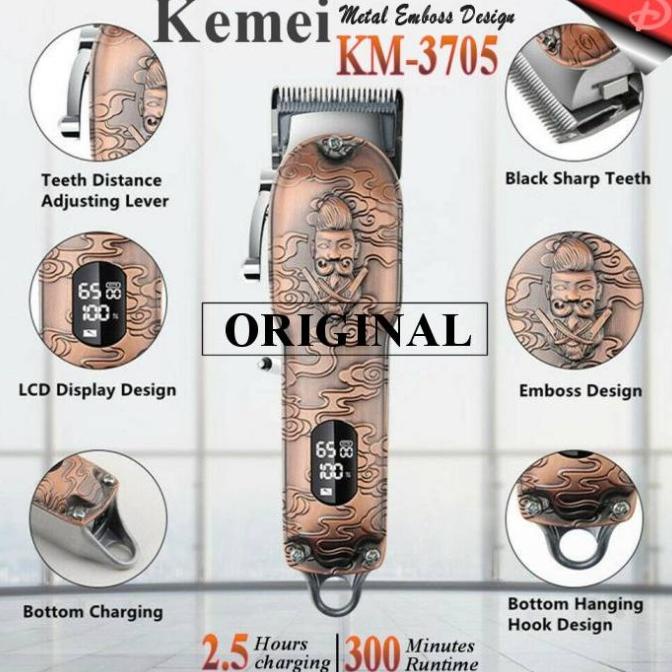 Kemei 3705 Original Clipper Cordless Metal Emboss Body Kemey KM3705