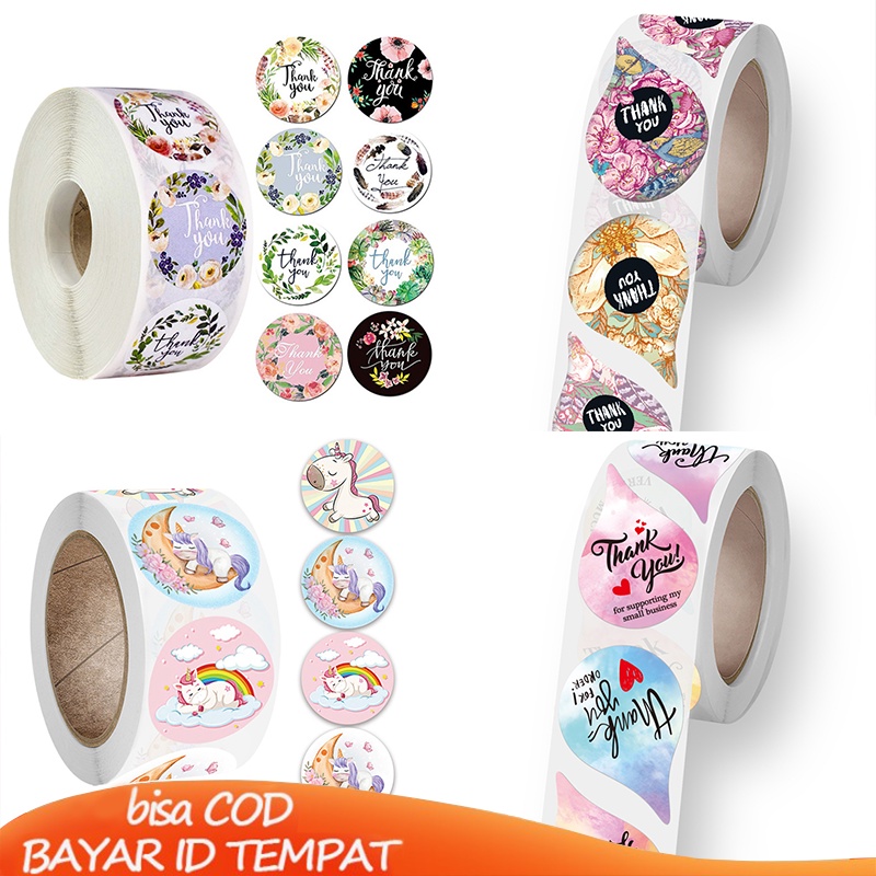 500 PCS / 1 ROLL STIKER Murah TERIMA KASIH / STICKER THANK YOU Stiker Bulat Meriah Pernikahan Fashion Import korea