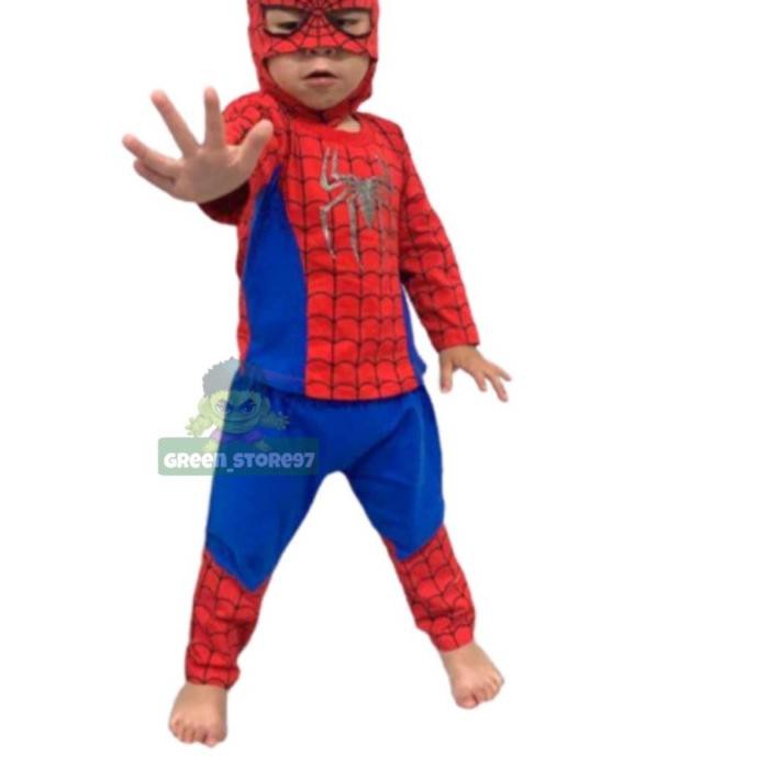 ❈ baju anak spiderman topeng kain / setelan spiderman anak topeng kain ✺
