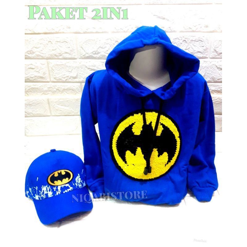 Paket 2in1 Jaket Sweater Hoodie anak laki Karakter Usap dan Led Superhero Usia 2-9thn