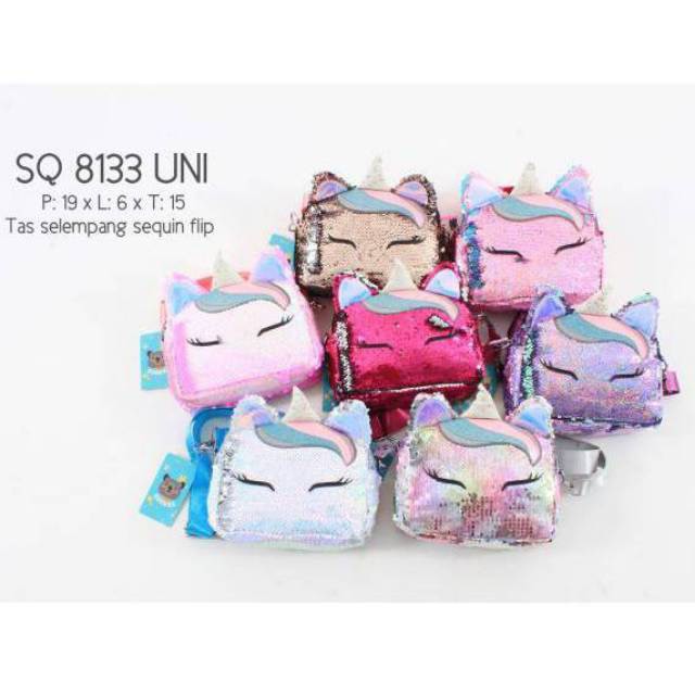 PROMO NENI TAS KECIL SLEMPANG ANAK CEWEK SEQUIN FLIP UNICORN BERUBAH WARNA SQ 8133