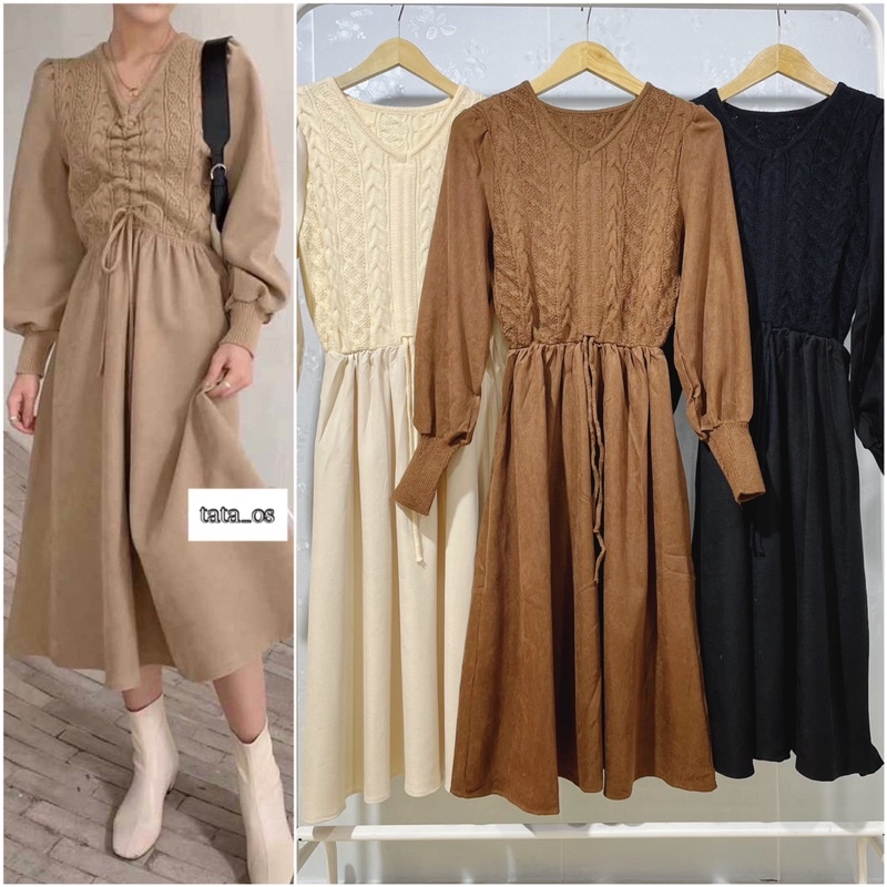 TATAOS BANGKOK ADIVA TUNIK SEMI DRESS RAJUT MIX SUEDE TEKSTUR STRECH IMPORT