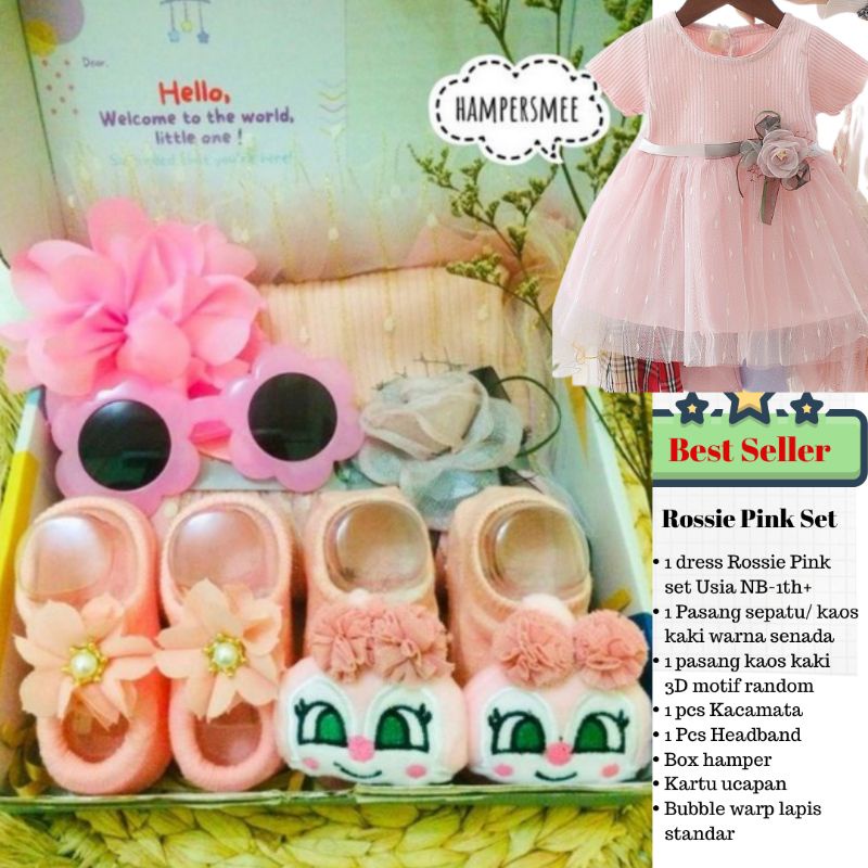 HAMPERSMEE SET PREMIUM - HAMPERS BAYI HAMPERS BABY KADO BAYI BABY GIFT HADIAH KELAHIRAN NEWBORN MURAH HEMPERS BAYI PARCEL BAYI BARU LAHIR-Rosie pink Set