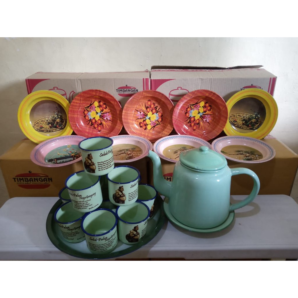 Teko Hijau Jadul Enamel Antik Set New Old Stock koleksi