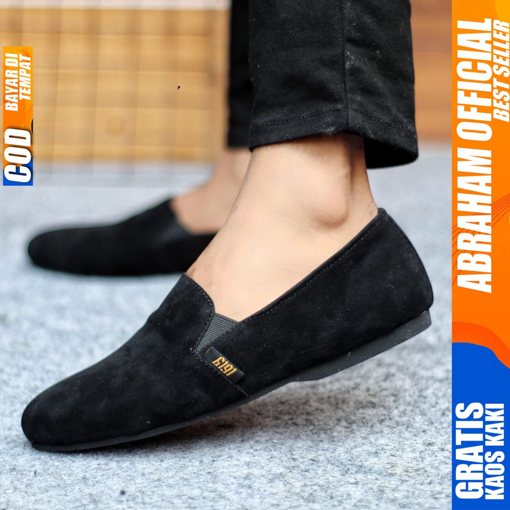 Sepatu Slip On Pria Sepatu Casual Pria Suede Kerja Kantor Kuliah Kondangan Sepatu Slop Pria Sepatu Hitam Pria CHROD ABRAHAM