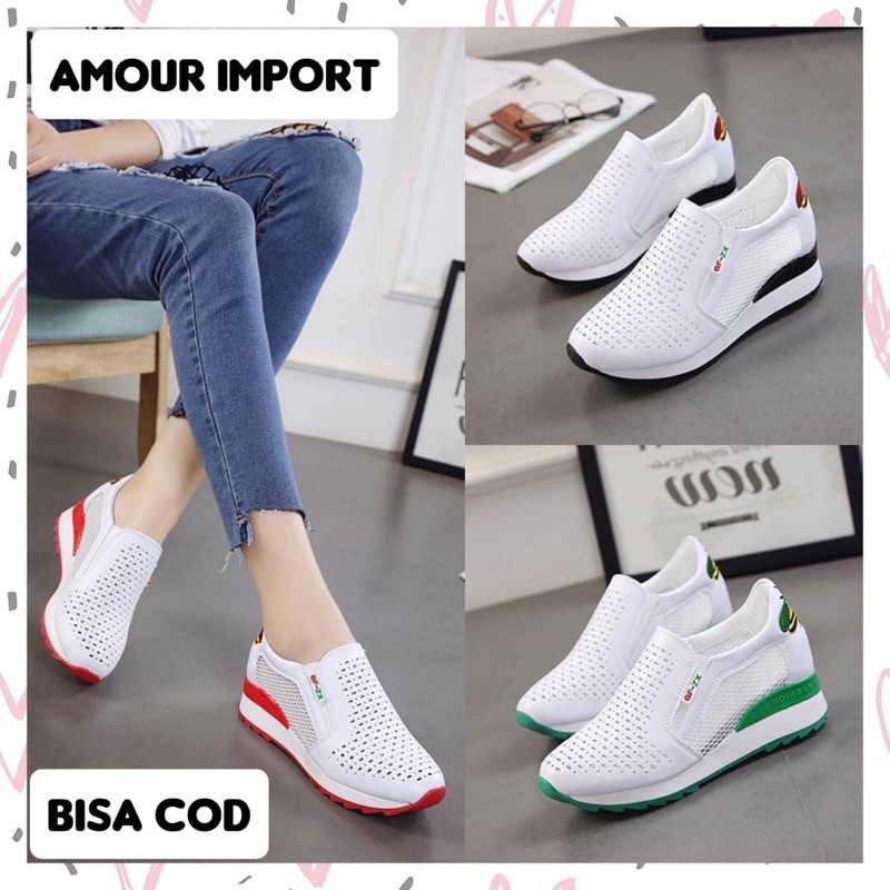 ( AMOUR ) Sepatu Wanita Wedges Brokat Import Fashion Korea 901