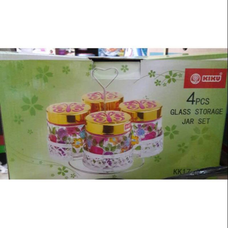 Toples kaca set isi 4pc putar KIKU