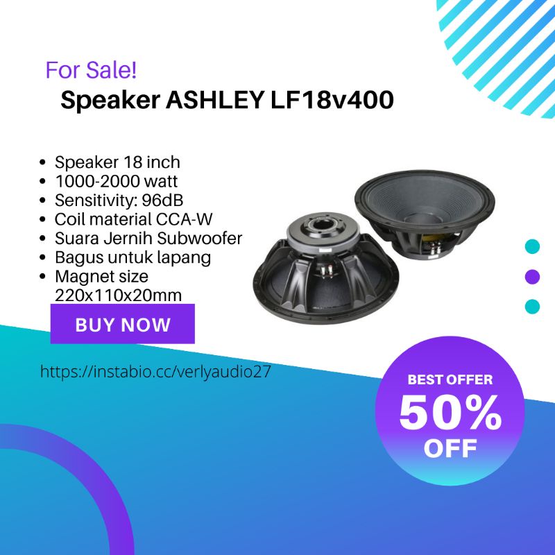 ASHLEY Component Speaker 18 inch lf18v400 Daunan Couting Voice Coil 4 Subwoofer Terbaik