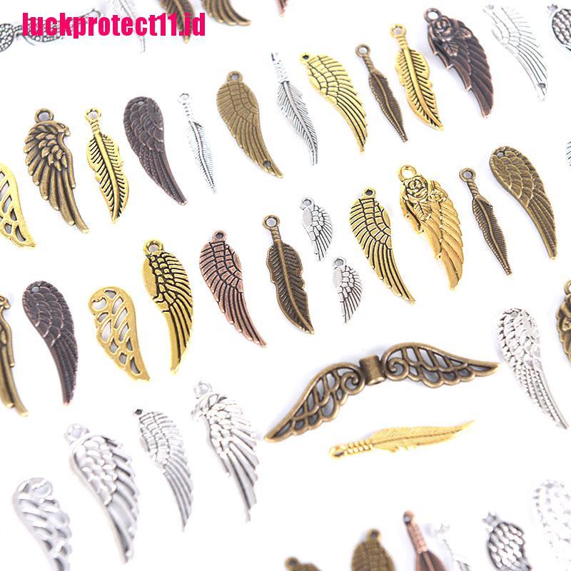 【LUCK】100Pcs/Set Mixed Vintage Metal Feather Wings Charms DIY Pendants Jewelry Making