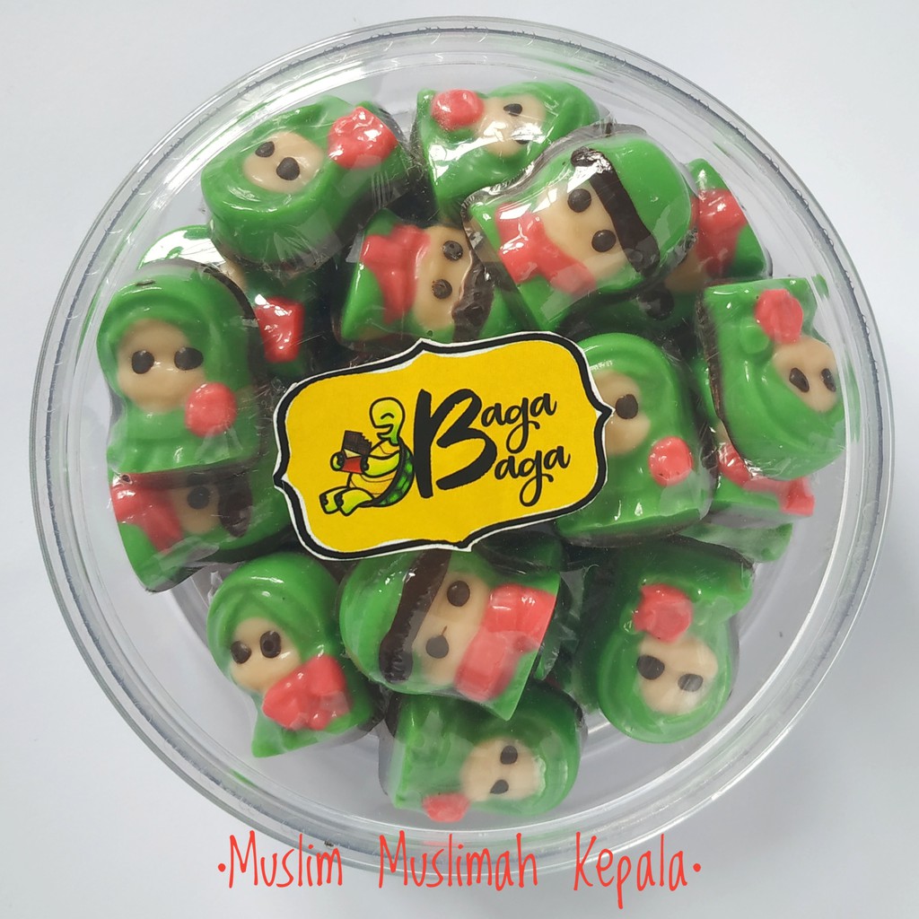 

Cokelat muslim muslimah kepala 200gr Premium halal, ad dinkes- coklat karakter praline toples kiloan