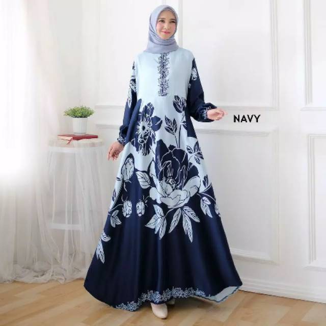 Gamis Syari Wanita Dewasa Asdf Maxi Dress Biru Tosca Benhur