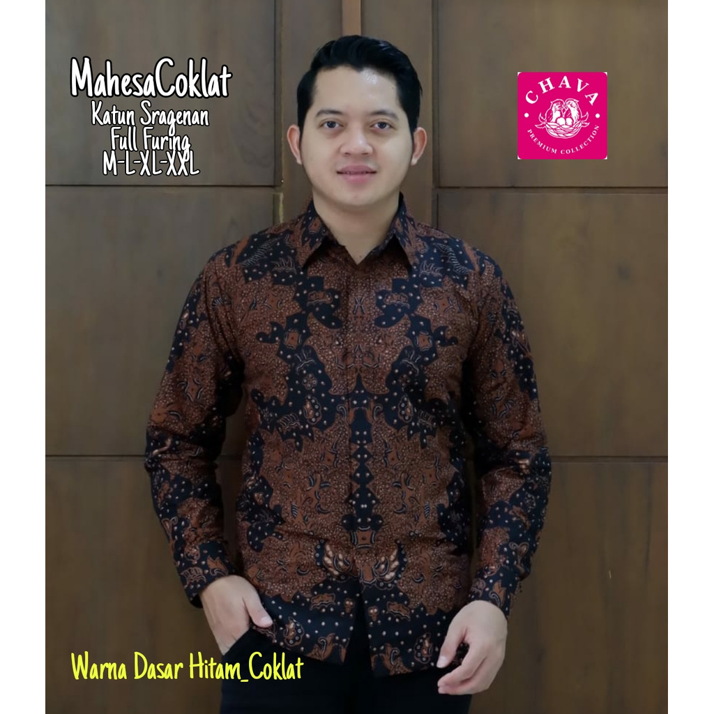 Batik Pria Terbaru Batik Lengan Panjang Warna Coklat Kemeja Batik Panjang Lapis Furing MAHESA COKLAT