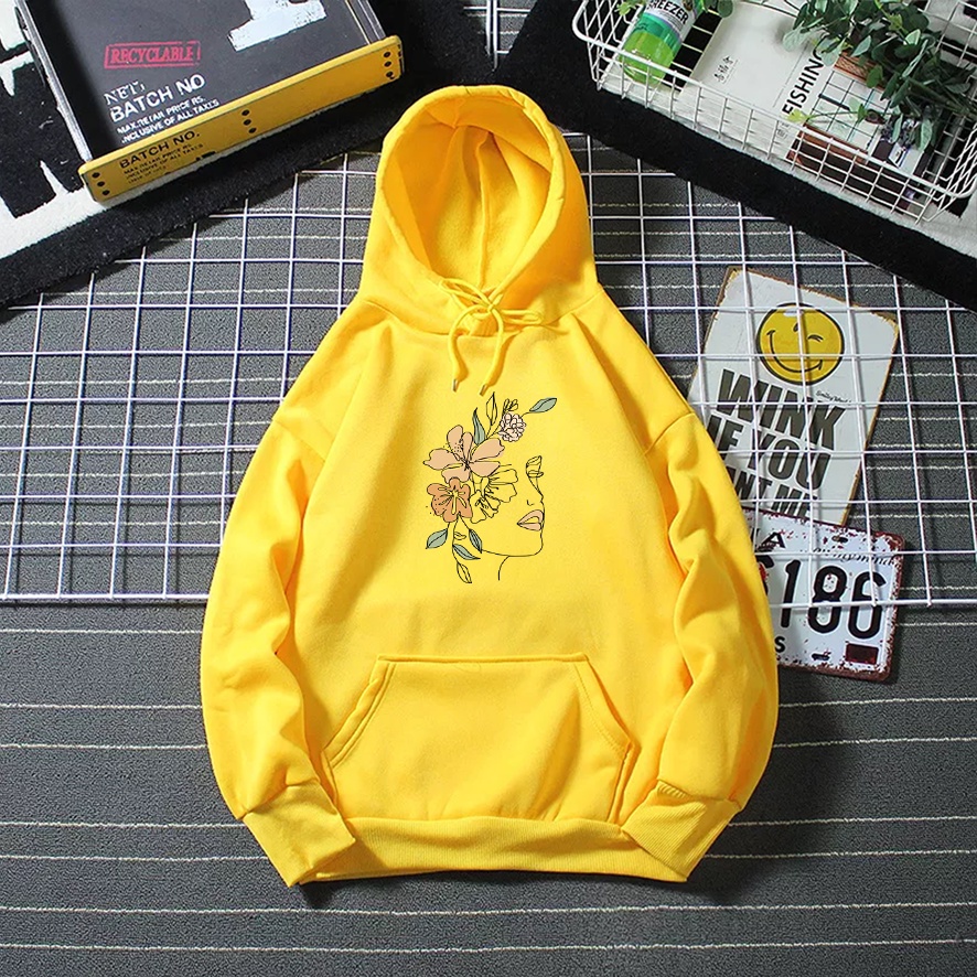 Sweater hoodie wanita FLOWER baju cewek beludru termurah