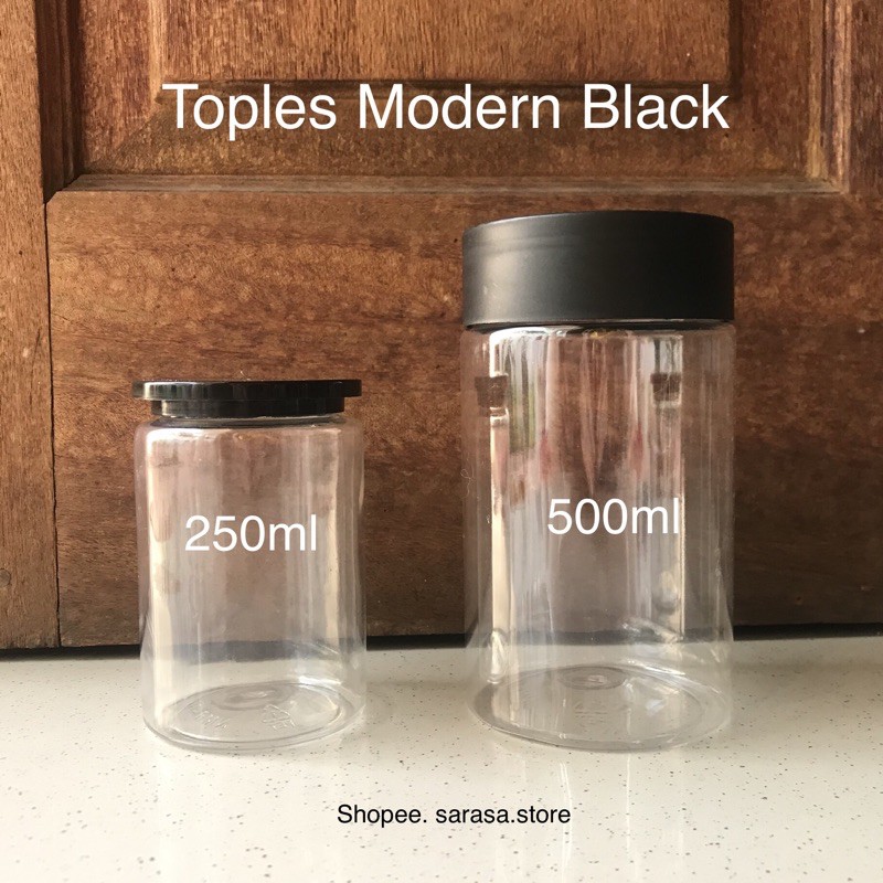 (24 PCS) Grosir Toples Jar Wadah Plastik Hitam 250 ml 500 ml Modern Serbaguna