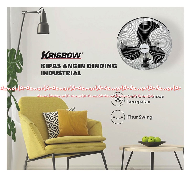 Krisbow Kipas Angin Dinding Tembok 50cm Industrial 3speed Table Fan Swing Wall Stainless Steel Besi