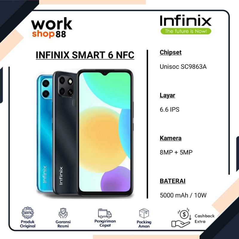 HP Baru Infinix Smart 6 NFC Version 2/32 Ram 2GB Rom internal 32GB - Original Garansi Resmi  Nasiona