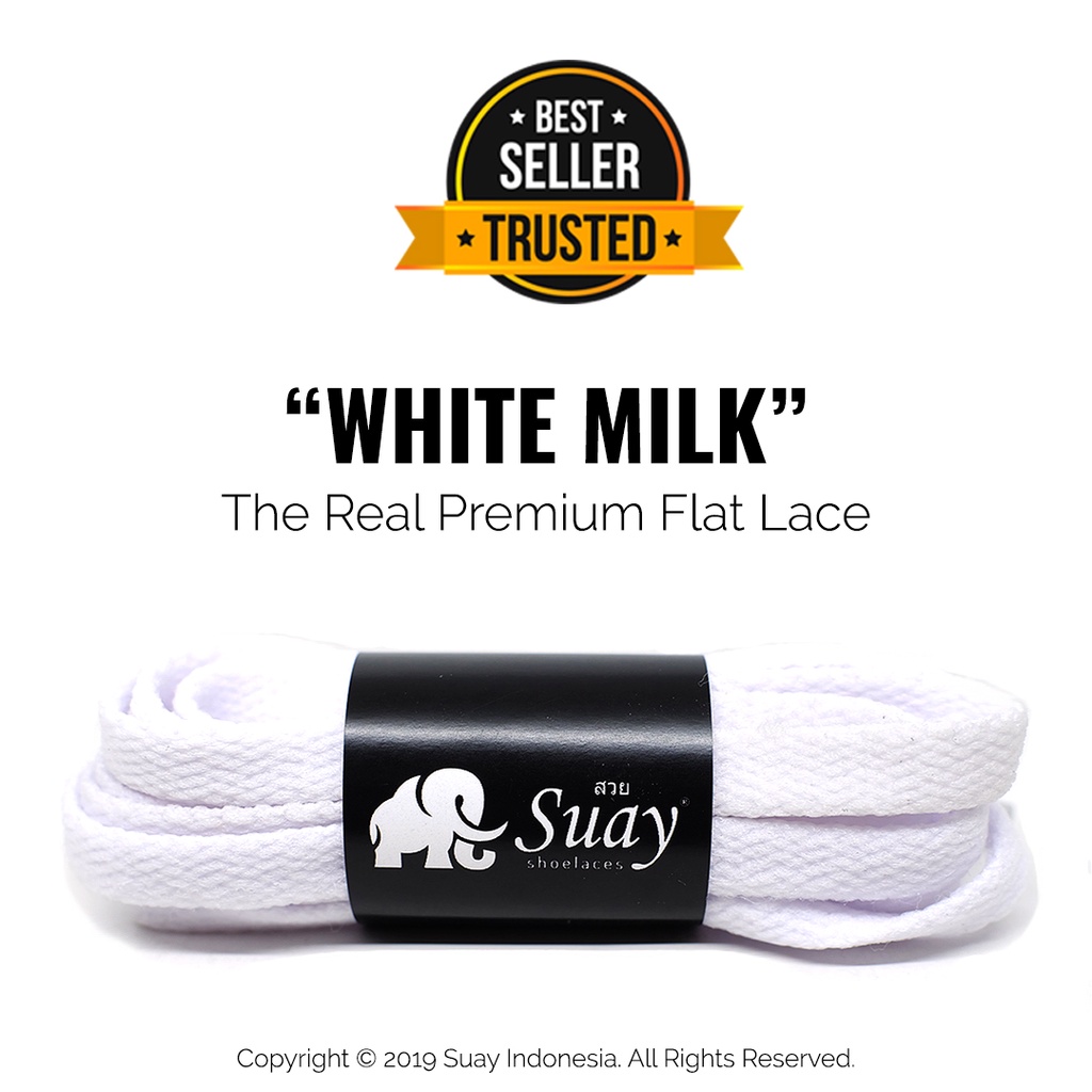 Tali Sepatu Gepeng Putih (FLAT) Premium Shoelace White Milk Surabaya