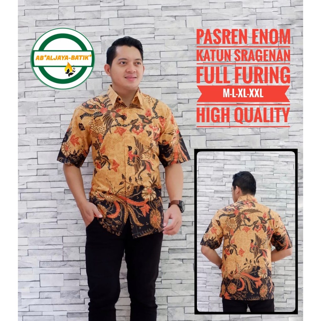 PASREN ENOM Baju Kemeja Batik Pria Solo Premium Modern Lengan Pendek Katun FULL FURING Aljaya