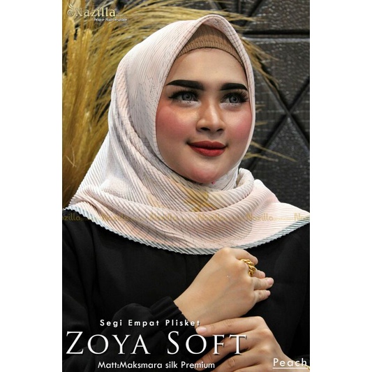 Jilbab Segi Empat Motif Plisket Polycatton Ori Nazilla-Ziya peach