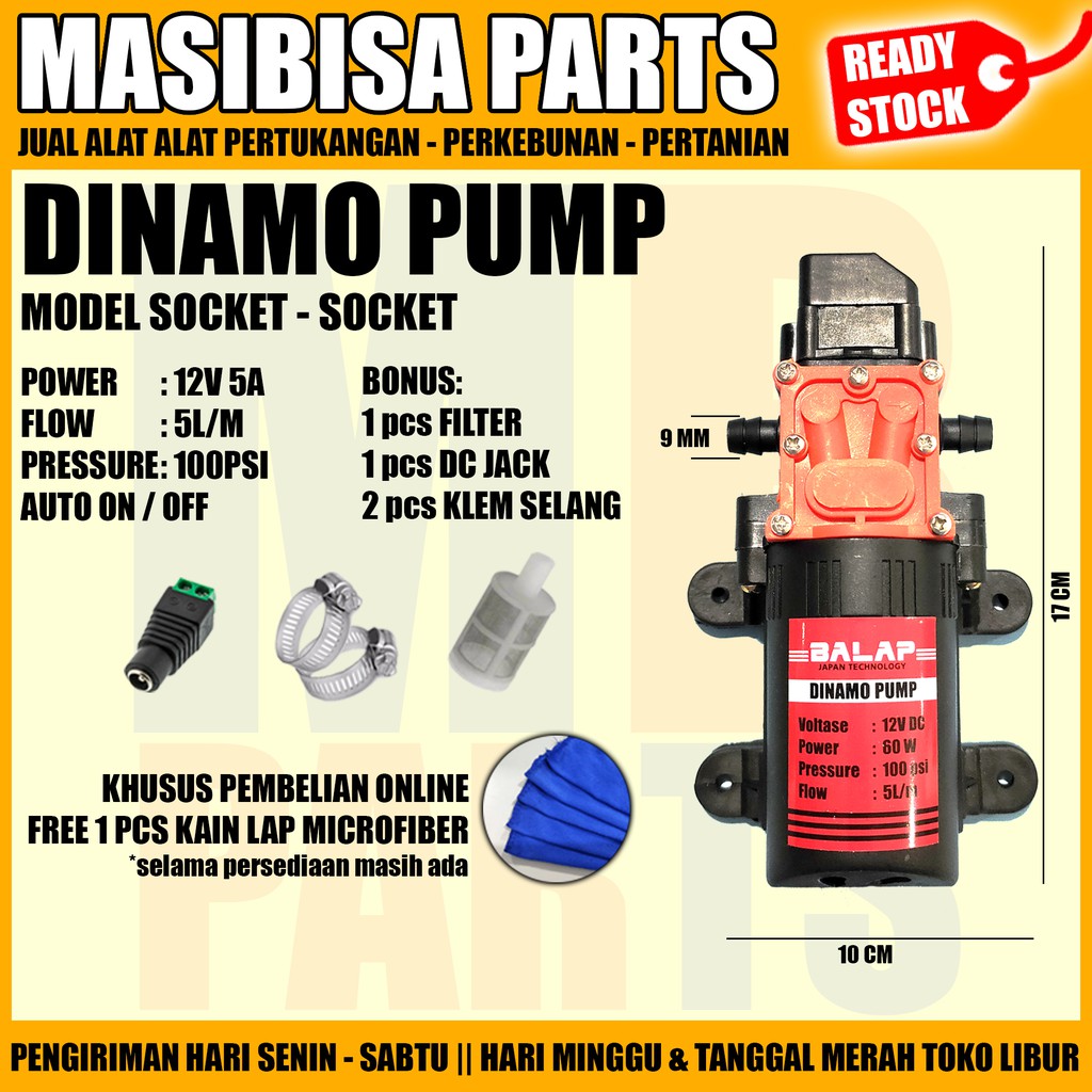 DINAMO PUMP DC 12 V / POMPA AIR CUCI AC MOTOR 100 PSI - SOCKET SOCKET