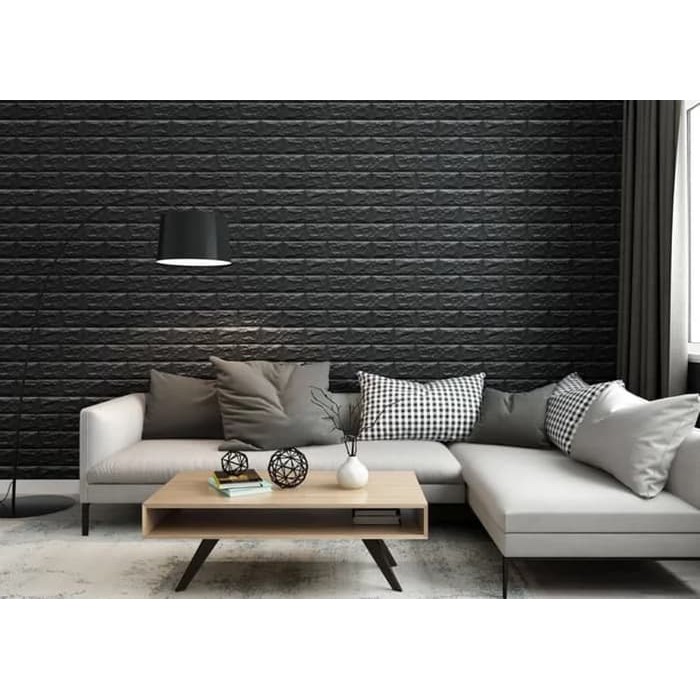 Wallpaper 3D Modern Foam Batu Bata 70 x 77cm wall sticker - warna Hitam