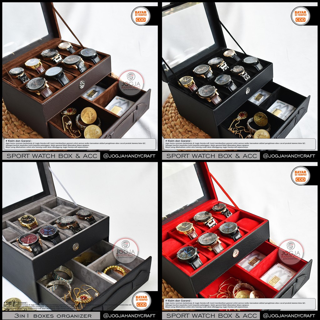 Box Kotak Jam Tangan Jumbo isi 8 mix Laci Tempat Perhiasan Susun / Box penyimpanan jam / Watch Box