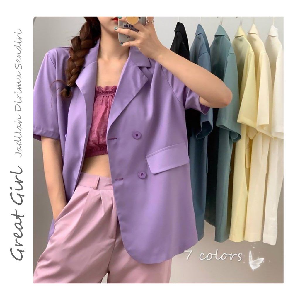 Blazer Korea Wanita Lengan Pendek Outerwear Potongan  