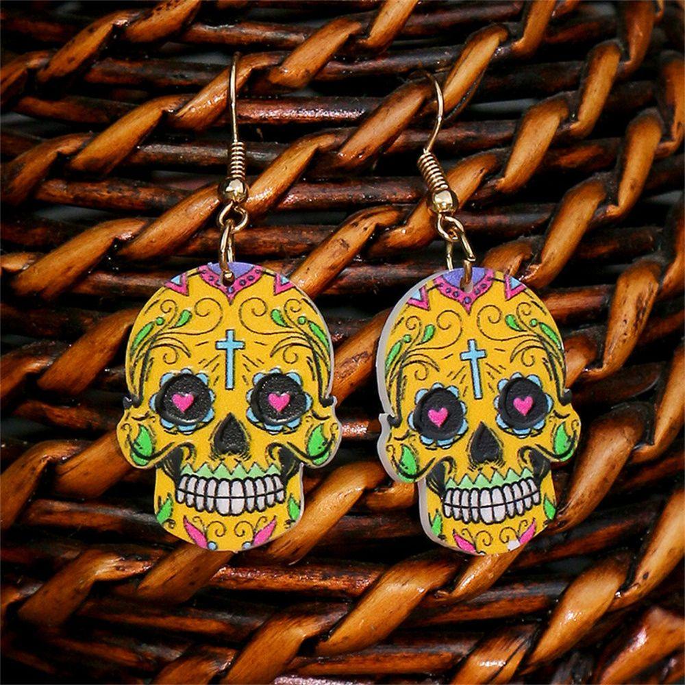 R-bunga Halloween Anting Hip Hop Perhiasan Pasangan Ear Stud Femme Hantu Kepala