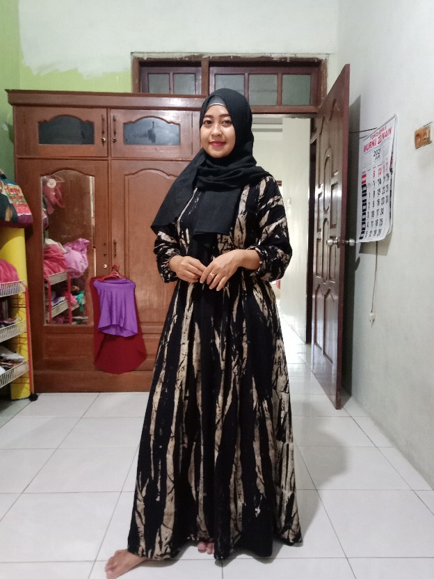 ( S M L Xl Xxl ) Gamis Twill Ori Rayon Super Gamis Syari Gamis Busui Batik Abstrak 100% Handmade