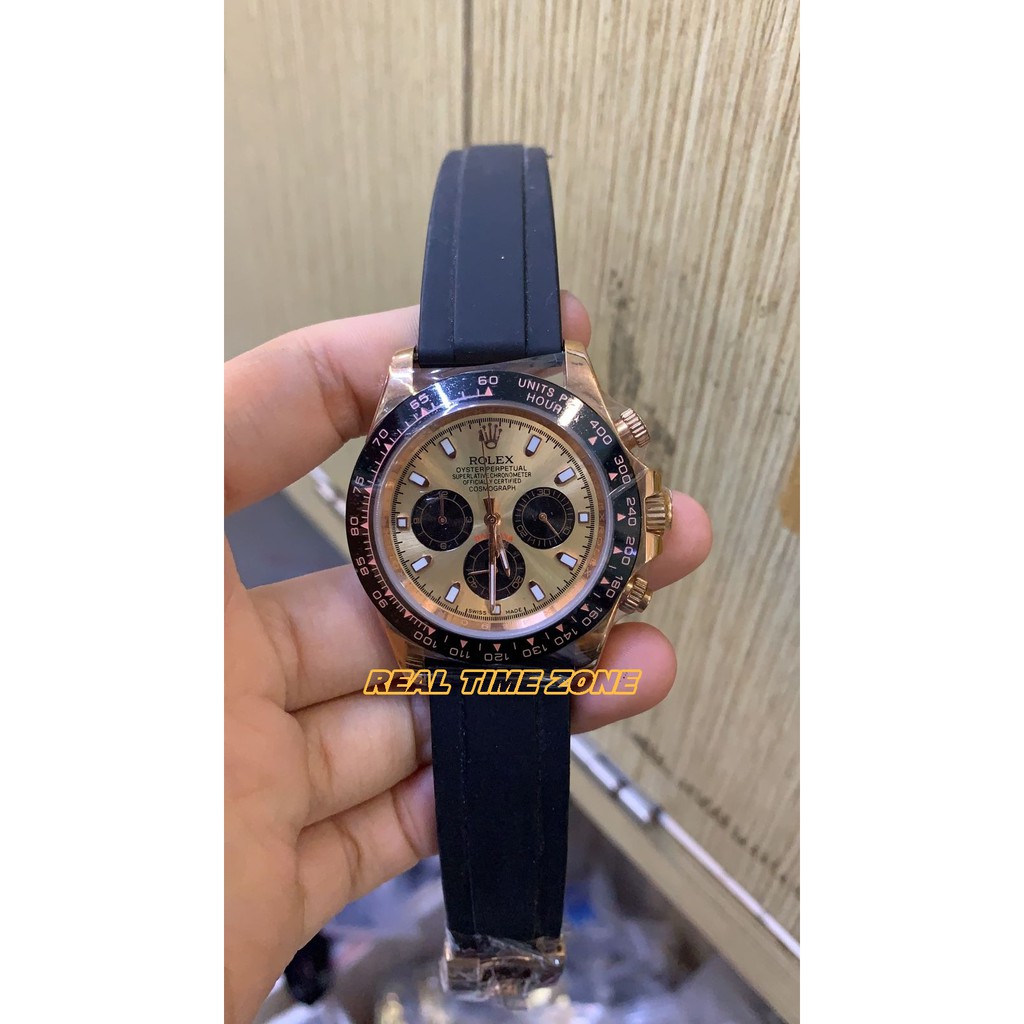 JAM TANGAN REAL ROLEX DAYTONA RUBBER ROSEGOLD MATIC 42MM GARANSI 1TH