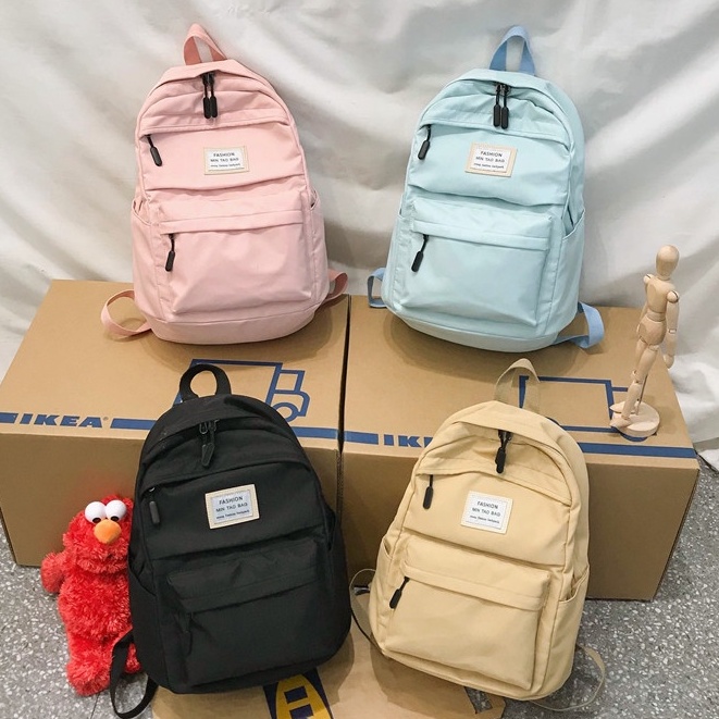 Tas Ransel Sekolah Laptop Wanita Original Korea Fashion Bahan Kanvas