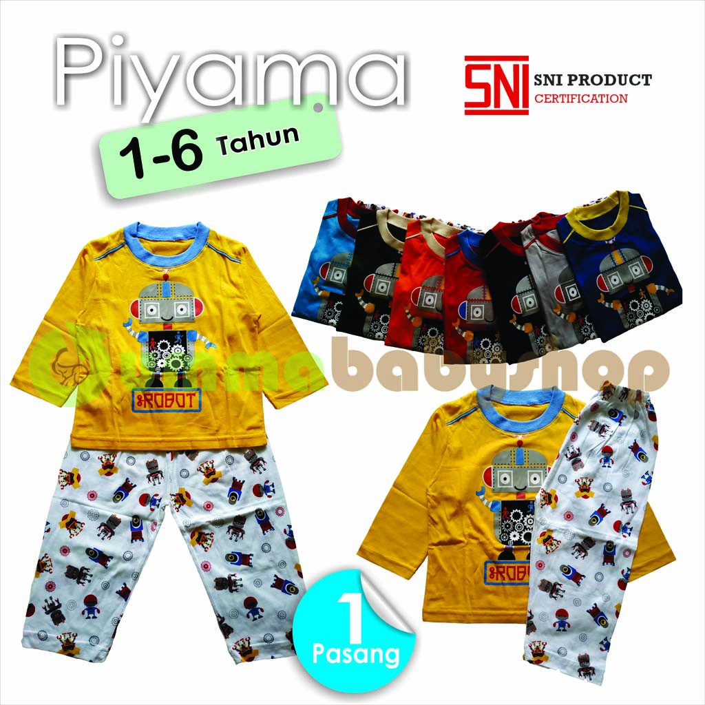 Piyama Anak Lengan Panjang Baju Tidur Anak Bahan Kaos Katun Laki Cowok Setelan Pakaian 1-6 Tahun