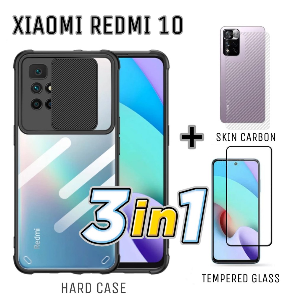 PROMO Case REDMI 10 / REDMI 10 Prime Hard Case Fusion Sliding Camera Protection FREE Anti Gores Layar Warna Dan Skin carbon Handphone