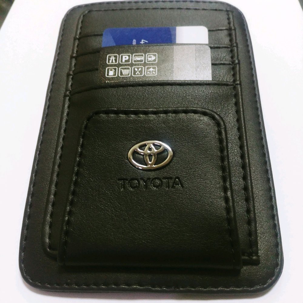 DOMPET ORGANIZER KULIT JEPIT SUNVISOR MOBIL KARTU E TOLL KARCIS PARKIR LOGO TOYOTA universal