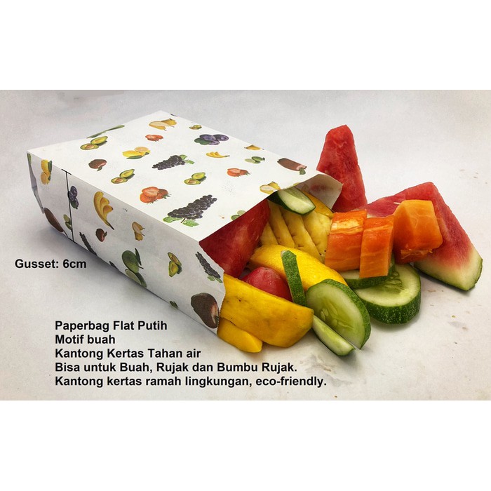 

Paperbag Kantong Tahan Air Minyak motif buah 14x6x21cm Foodgrade