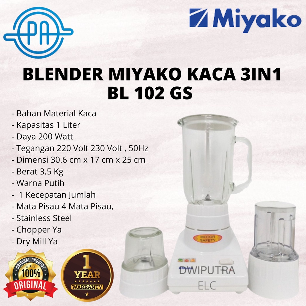 BLENDER MIYAKO KACA BL102GS BL 102 GS KACA 3IN1 GLASS