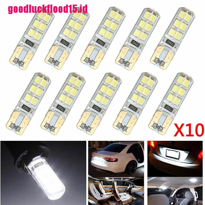 (LUCKID) 10pcs Lampu Xenon T10 W5W 12-SMD 2835 LED Canbus Error Bahan Silica