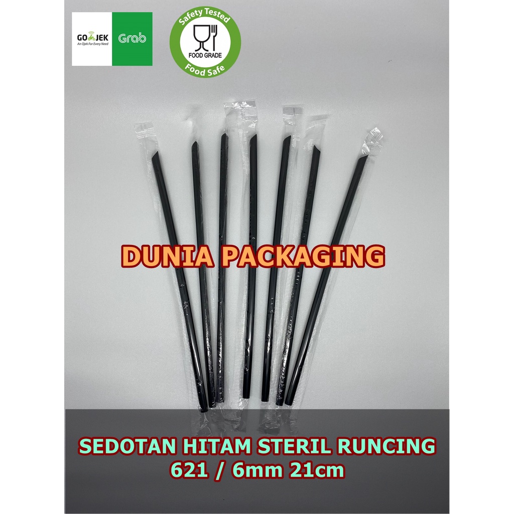 SEDOTAN STERIL HITAM 6mm 21cm 200pcs dan 250pcs / BUNGKUS PLASTIK RUNCING MEDAN 621