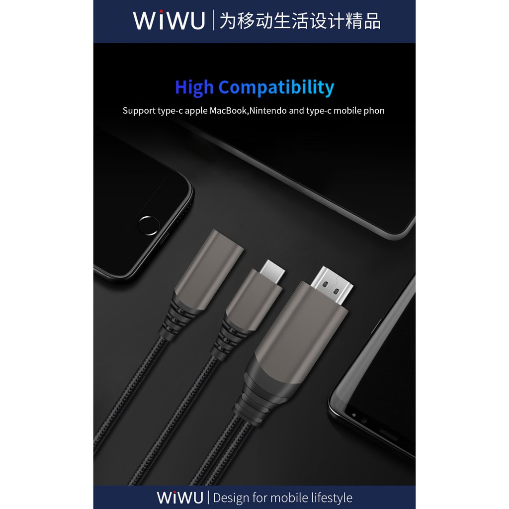 WiWU X10 Nylon Braided Type-C To HD-MI Cable for Home Office 4K HD TV